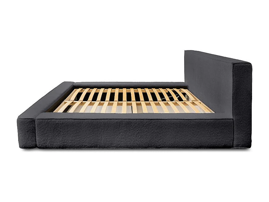 Lit coffre DENALI – Antracite profundo bouclé – 180x200 cm – Tecido de veludo macio – Estrado elevatório – Armazenamento integrado
