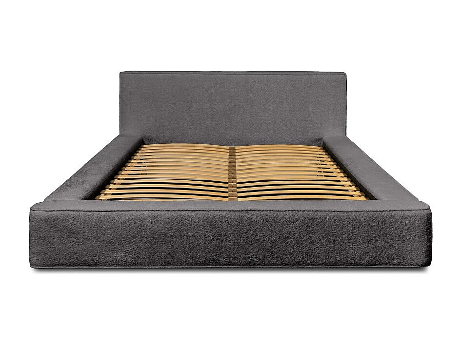 Lit coffre DENALI – Cinza mesclado bouclé – 180x200 cm – Tecido veludo macio – Estrado elevatório – Armazenamento integrado