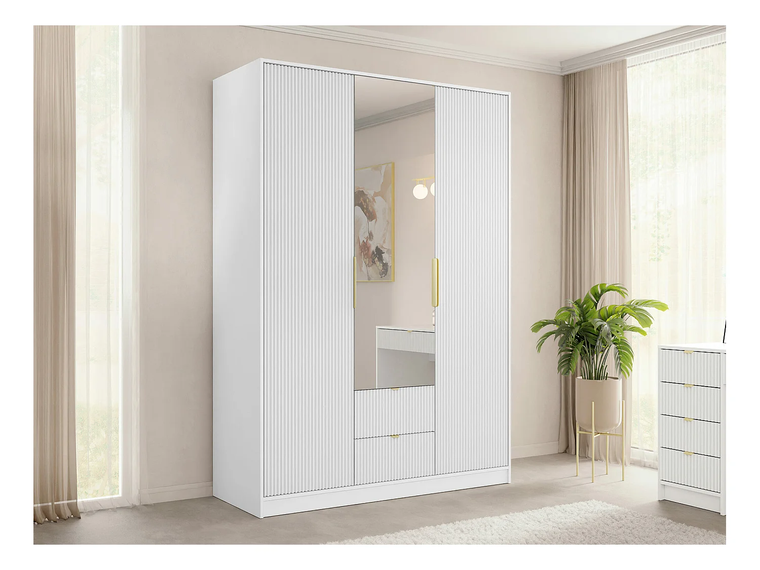Armoire Comfivo Larmire 114, Doré|Blanc, 216x151x60cm