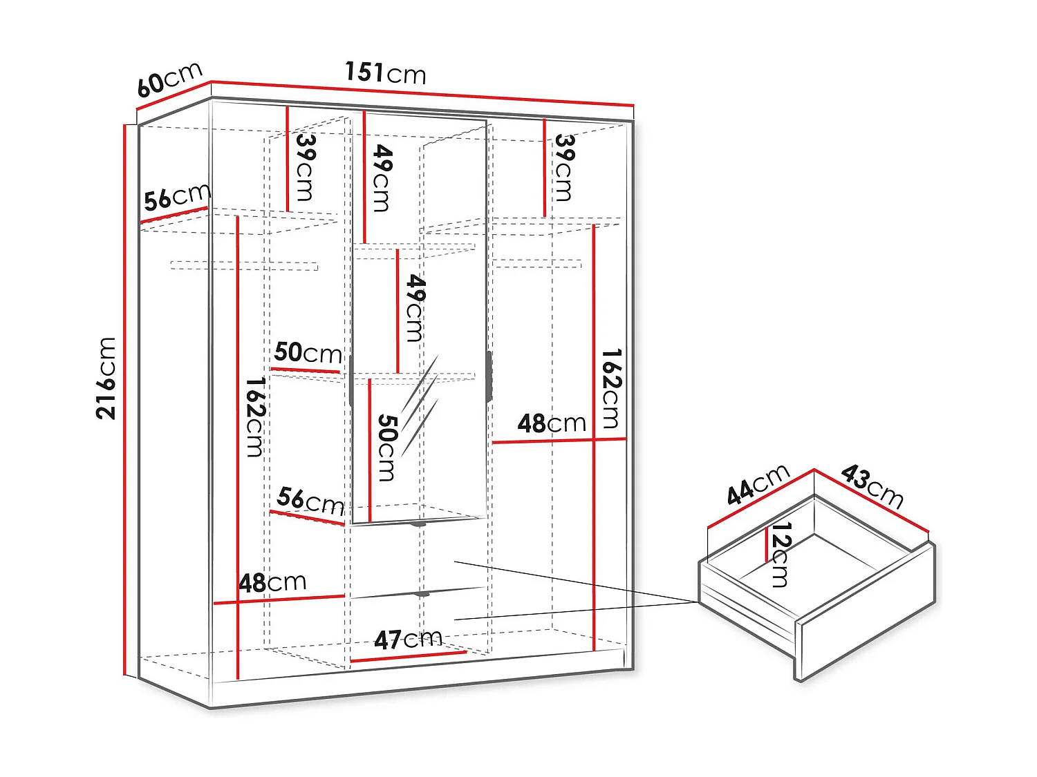 Armoire Comfivo Larmire 114, Doré|Blanc, 216x151x60cm