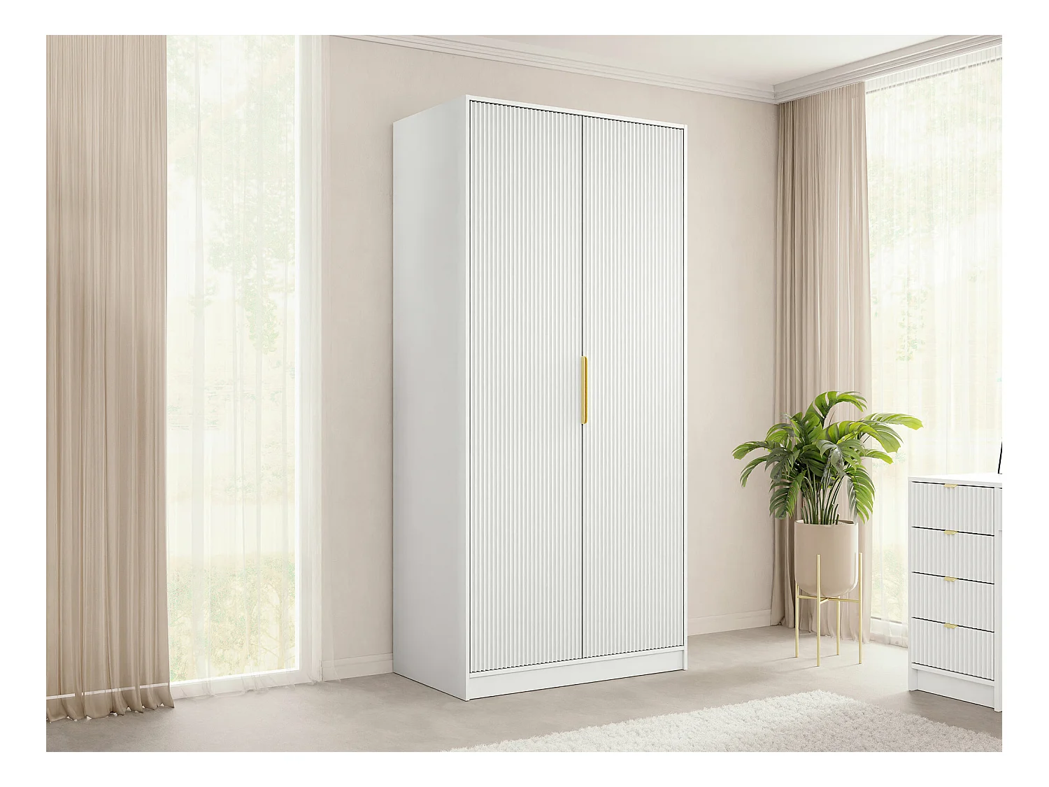 Armoire Comfivo Larmire 113, Blanc|Doré, 216x102x60cm