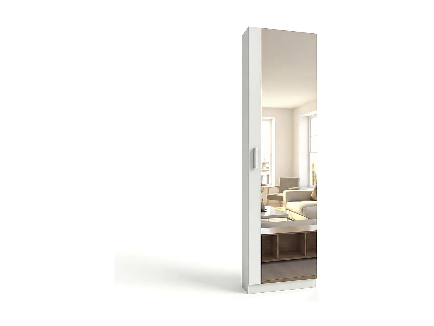 Zapatero alto de 1 puerta con espejo en blanco brillo 180x50 cm Roma Blanco Brillo