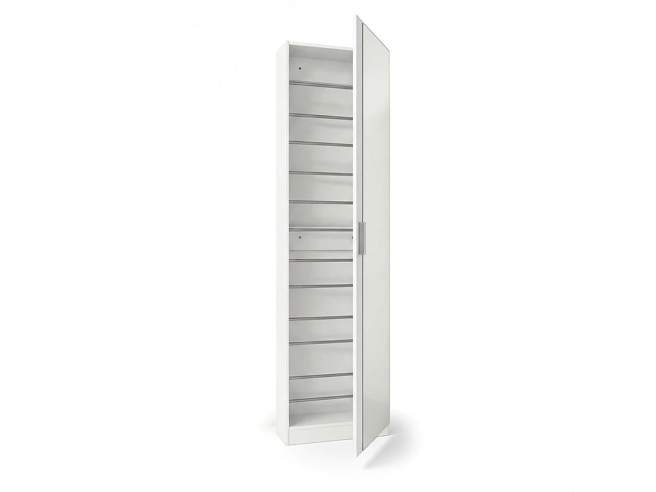 Zapatero alto de 1 puerta con espejo en blanco brillo 180x50 cm Roma Blanco Brillo