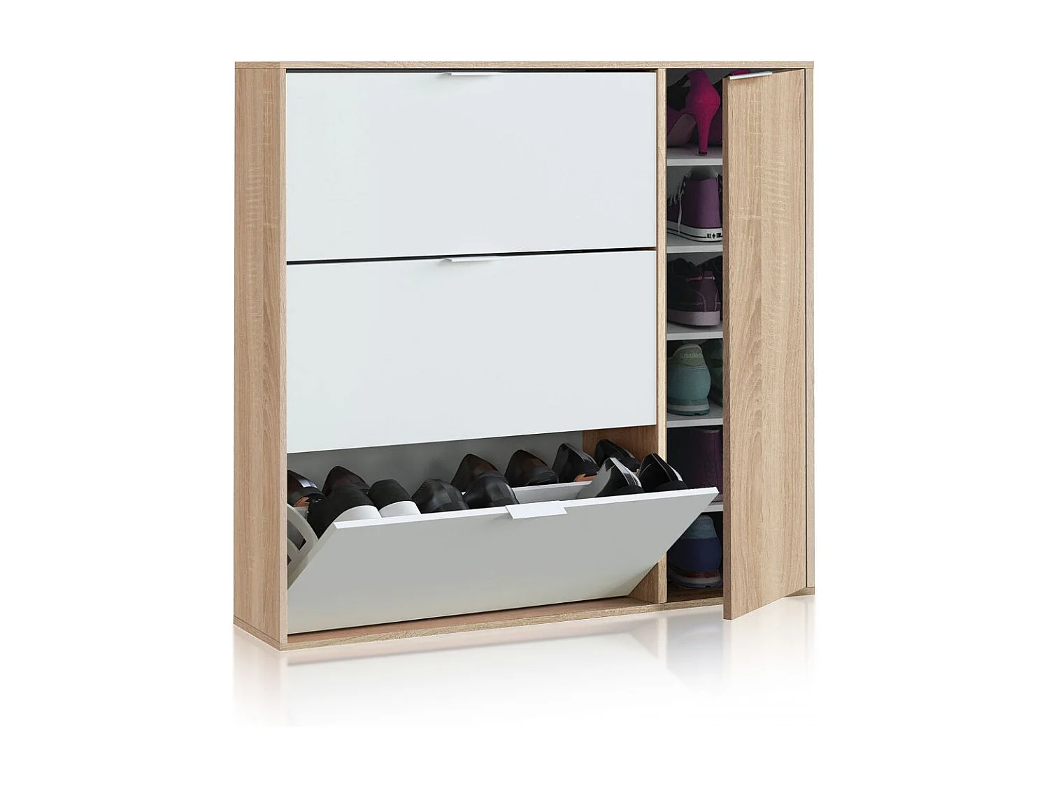 Zapatero Eris 4 Puertas Blanco Artik (Blanco Mate) - Roble Canadian