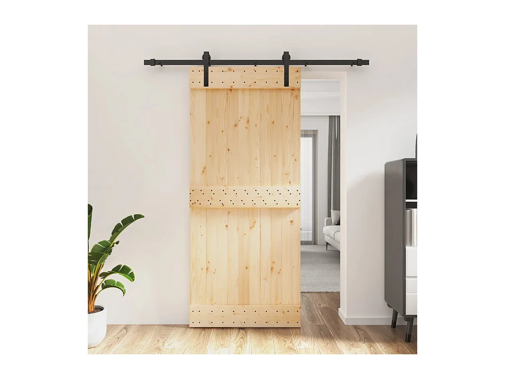 Porte coulissante et kit de quincaillerie 90x210 cm pin massif