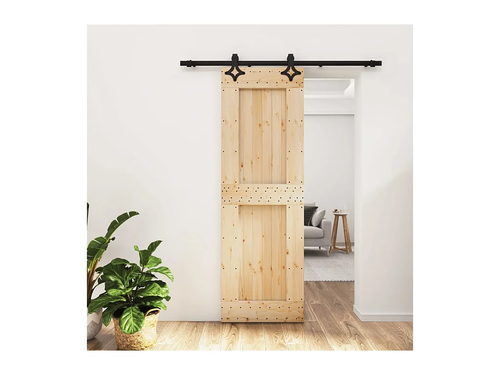 Porte coulissante et kit de quincaillerie 70x210 cm pin massif