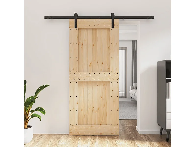 Porta Scorrevole con Set Hardware 90x210 cm Legno Massello Pino