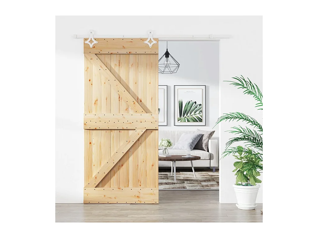 Porte coulissante et kit de quincaillerie 95x210 cm pin massif