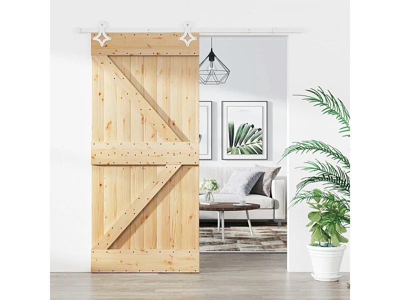 Porte coulissante et kit de quincaillerie 95x210 cm pin massif