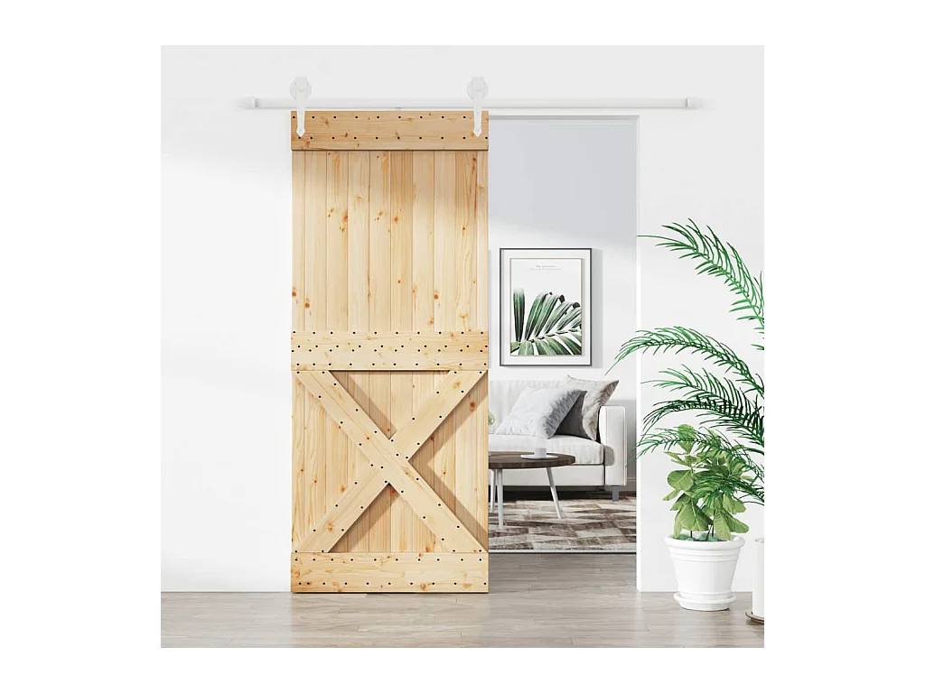 Porte coulissante et kit de quincaillerie 100x210 cm pin massif