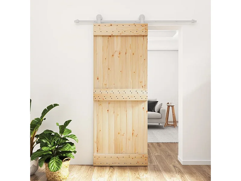 Porte coulissante et kit de quincaillerie 80x210 cm pin massif