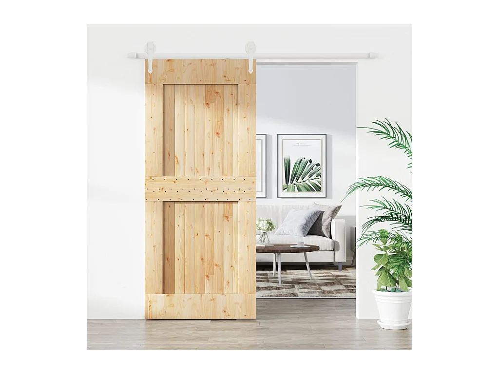 Porte coulissante et kit de quincaillerie 90x210 cm pin massif