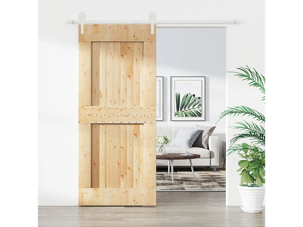 Puerta corredera con herrajes madera maciza de pino 90x210 cm