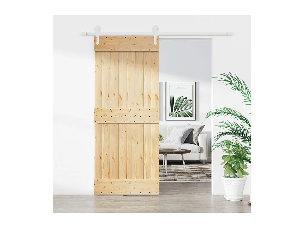 Porta Scorrevole con Set Hardware 85x210 cm Legno Massello Pino