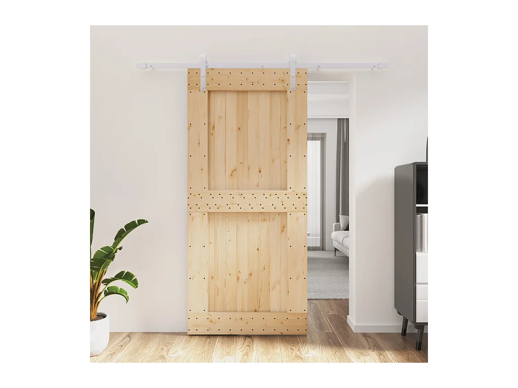Porte coulissante et kit de quincaillerie 95x210 cm pin massif