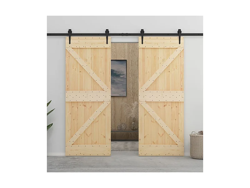Puerta corredera con herrajes madera maciza de pino 90x210 cm