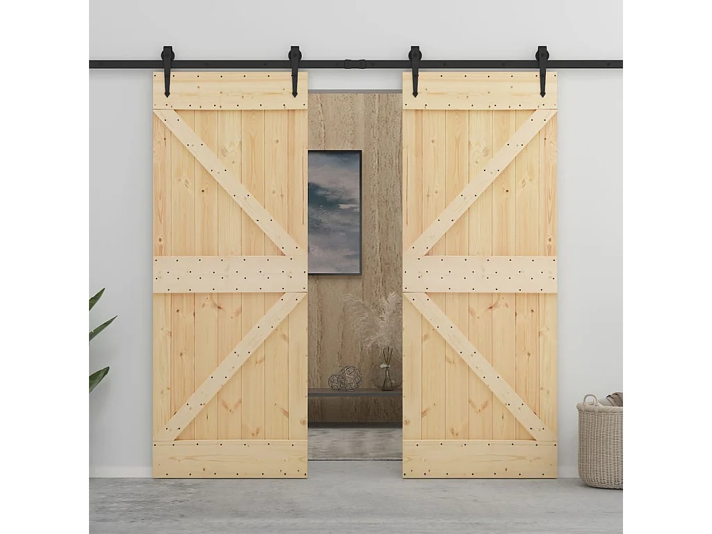 Porte coulissante avec kit de quincaillerie 90x210cm Pin massif