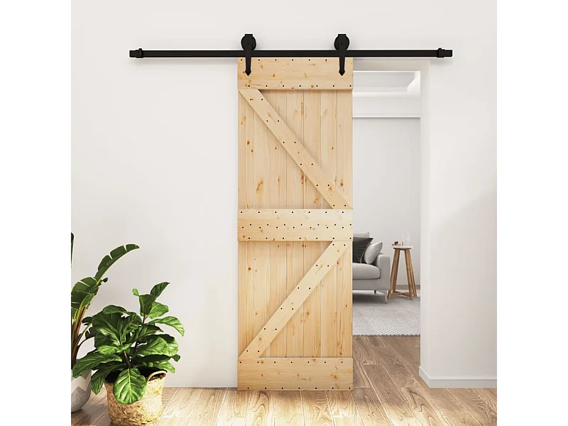 Puerta corredera con herrajes madera maciza de pino 70x210 cm