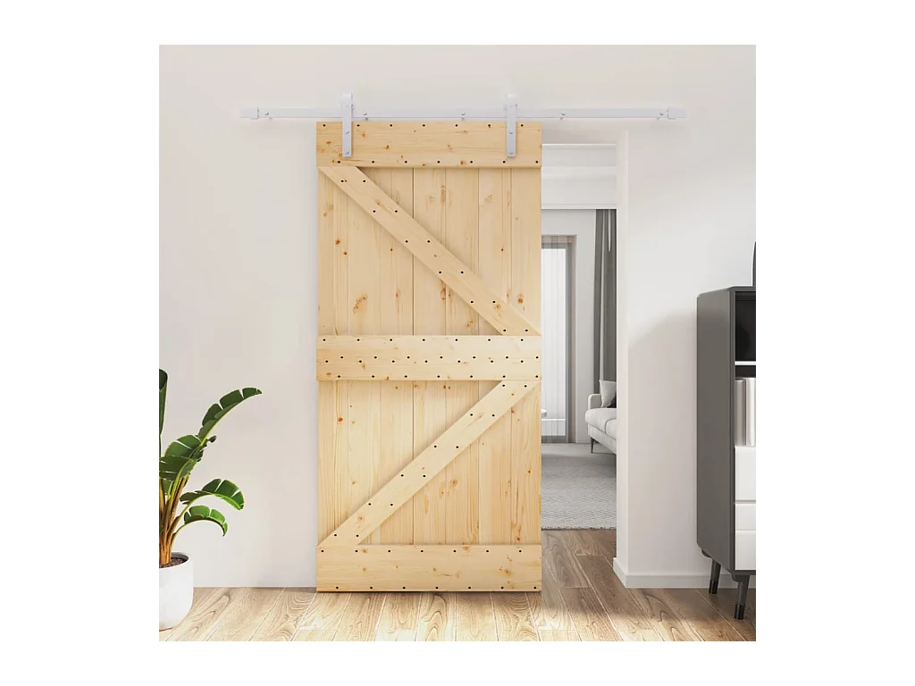 Porta Scorrevole con Set Hardware 100x210cm Legno Massello Pino
