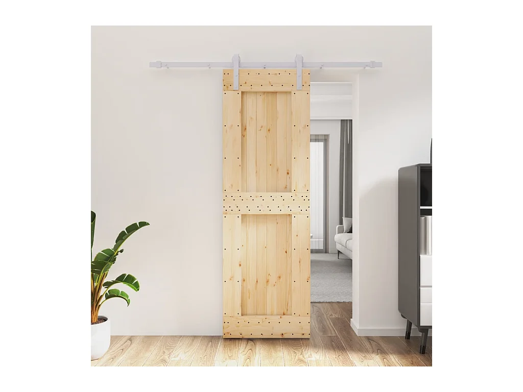 Puerta corredera con herrajes madera maciza de pino 70x210 cm