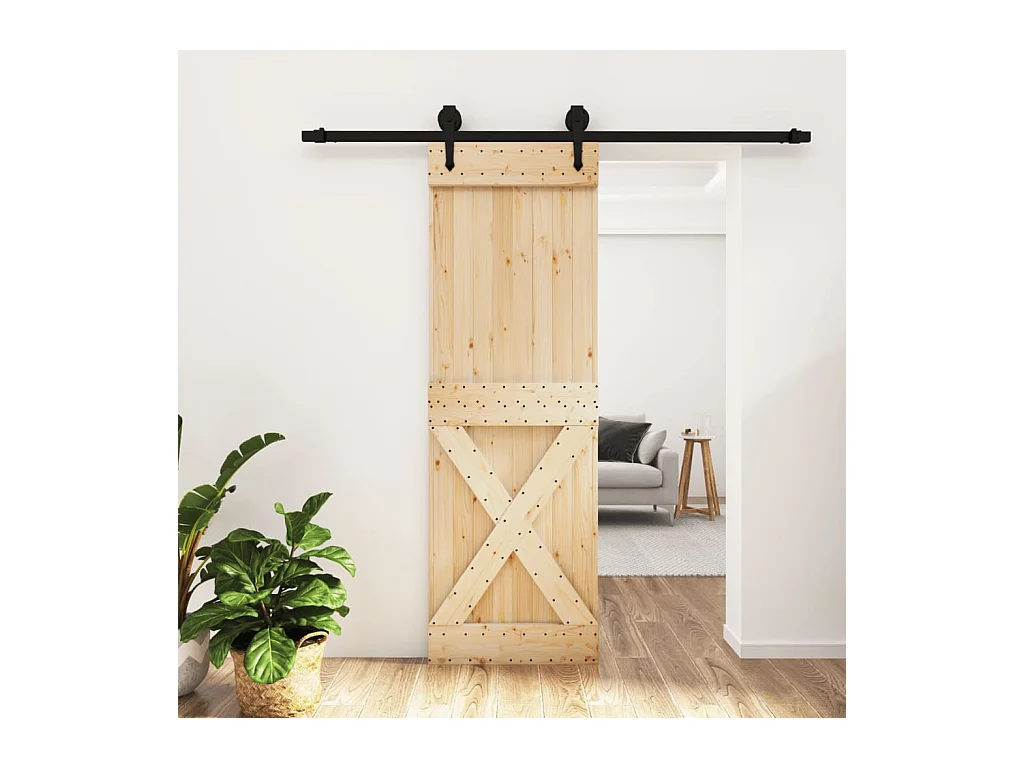 Puerta corredera con herrajes madera maciza de pino 70x210 cm