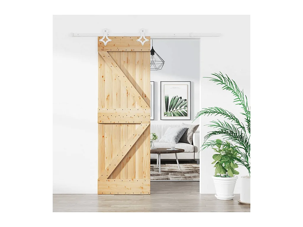 Puerta corredera con herrajes madera maciza de pino 70x210 cm