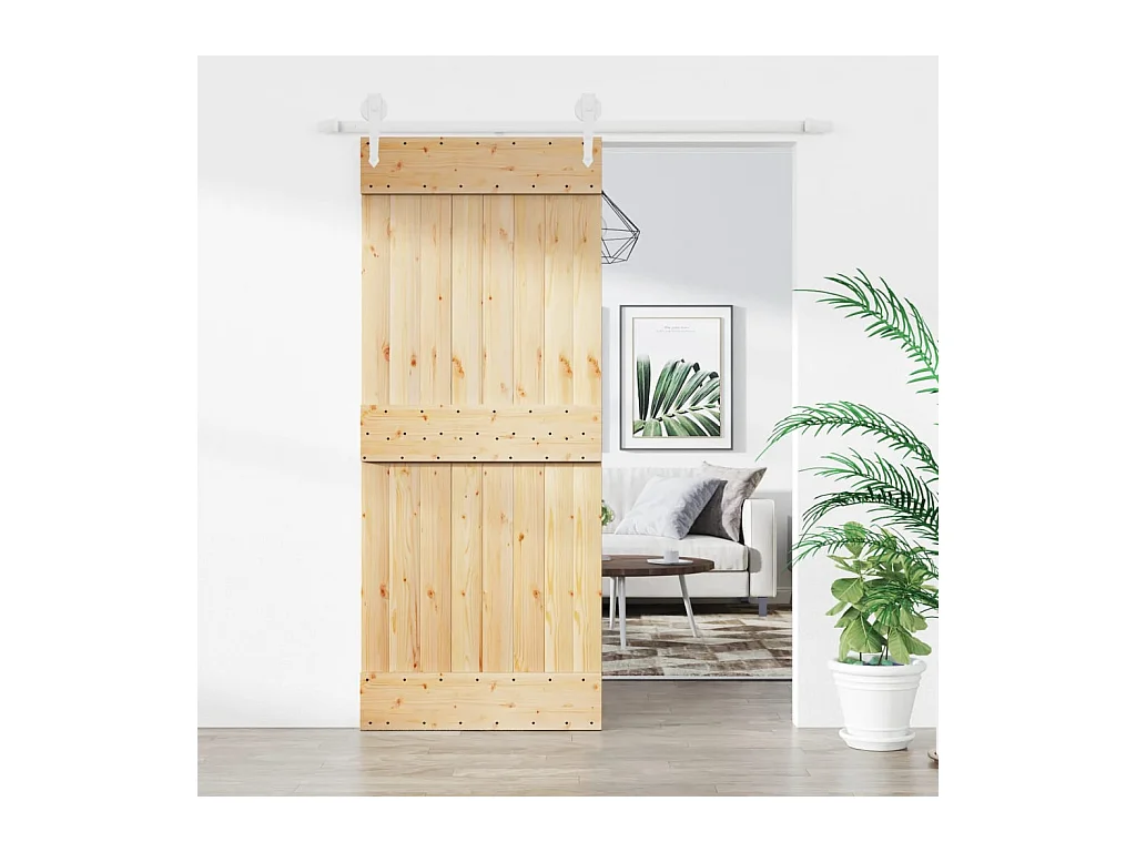 Porte coulissante et kit de quincaillerie 85x210 cm pin massif