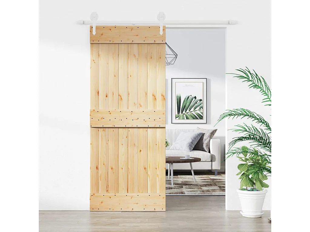 Puerta corredera con herrajes madera maciza de pino 85x210 cm