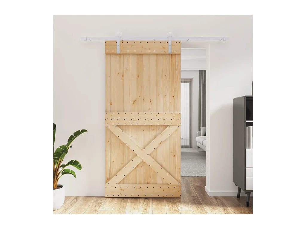 Porte coulissante et kit de quincaillerie 100x210 cm pin massif