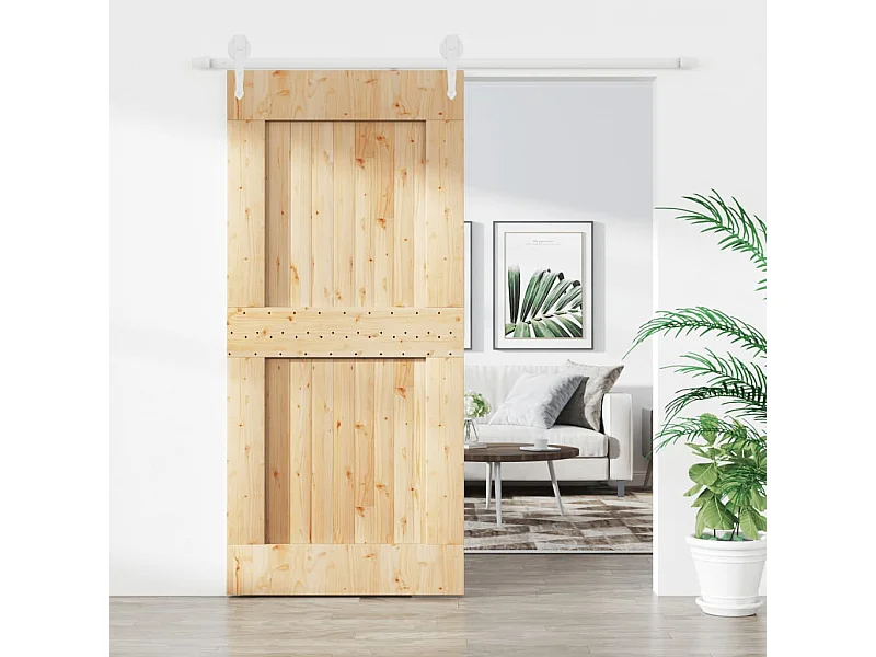 Porta de Correr em Madeira de Pinho Maciça com Ferragens - 100x210 cm