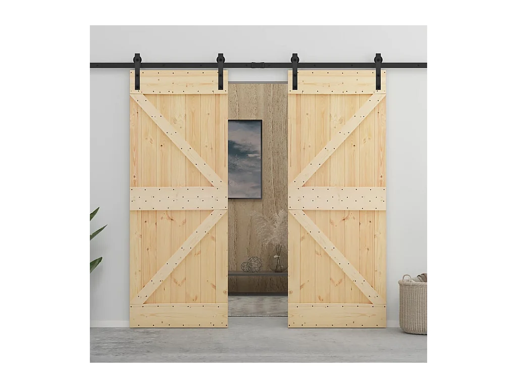 Puerta corredera con herrajes madera maciza de pino 100x210 cm