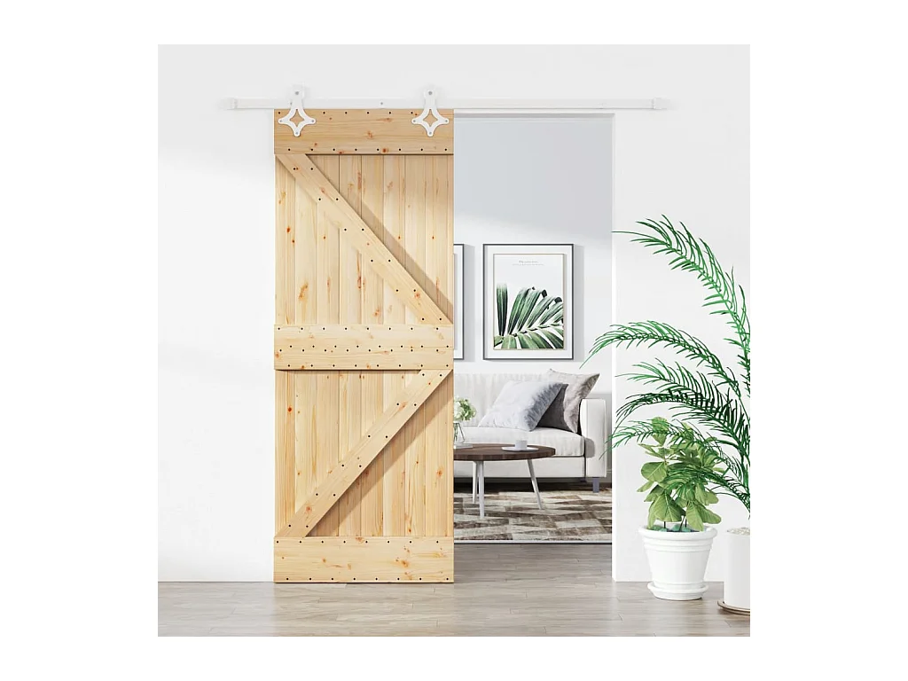Puerta corredera con herrajes madera maciza de pino 80x210 cm