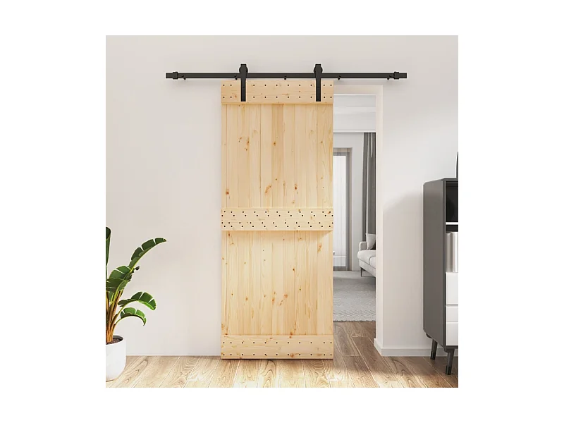 Puerta corredera con herrajes madera maciza de pino 85x210 cm