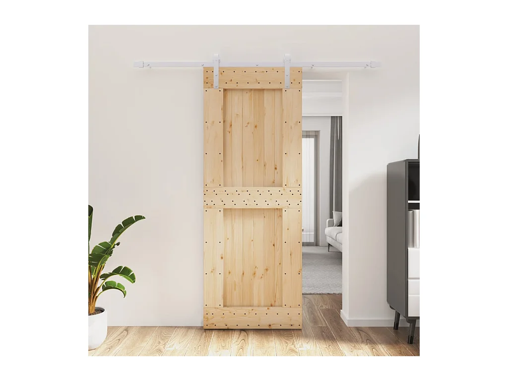 Porte coulissante et kit de quincaillerie 80x210 cm pin massif