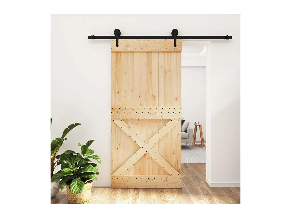 Porte coulissante et kit de quincaillerie 100x210 cm pin massif