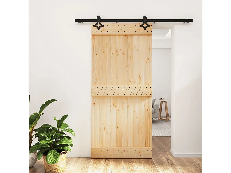 Porta de Correr em Madeira de Pinho Maciça 95x210 cm com Ferragens Resistentes