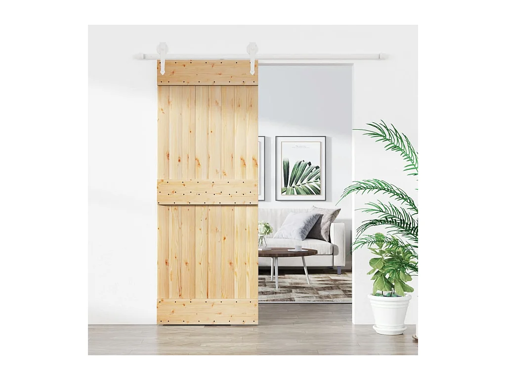 Porta Scorrevole con Set Hardware 80x210 cm Legno Massello Pino
