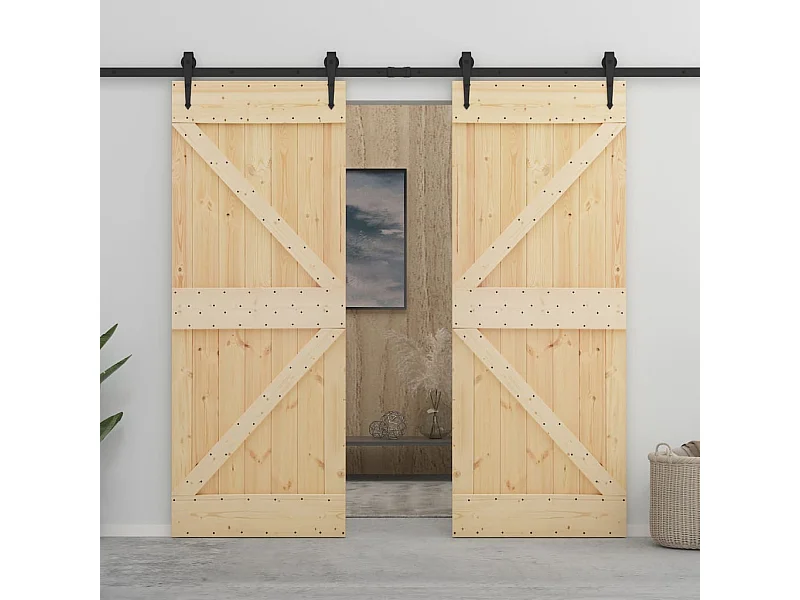 Puerta corredera con herrajes madera maciza de pino 80x210 cm