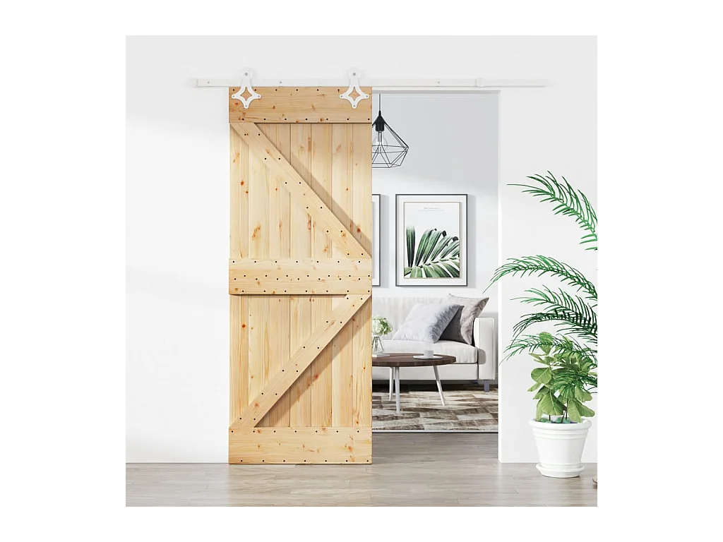 Porte coulissante et kit de quincaillerie 85x210 cm pin massif