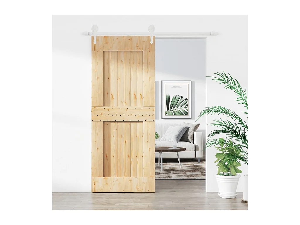 Porte coulissante et kit de quincaillerie 85x210 cm pin massif