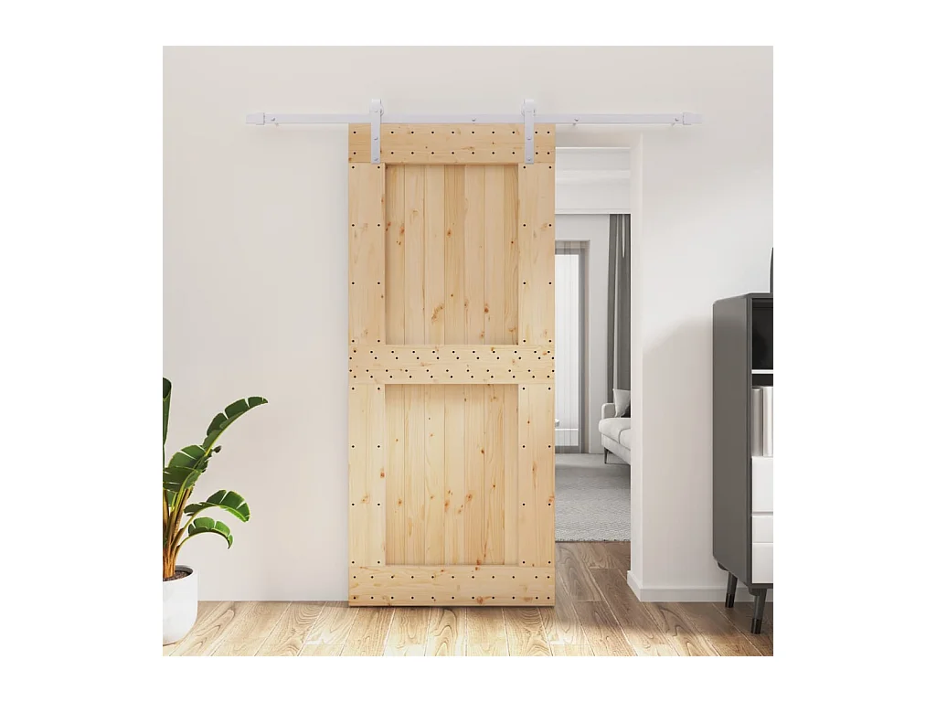 Porte coulissante et kit de quincaillerie 90x210 cm pin massif