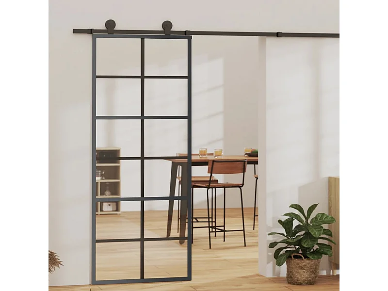 Porte coulissante Verre ESG et aluminium 76x205 cm Noir