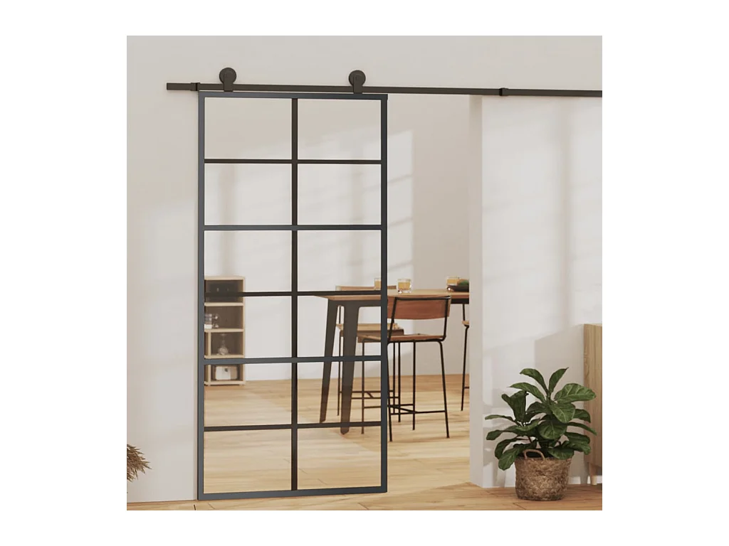 Porte coulissante et quincaillerie Verre et Aluminium 90x205 cm