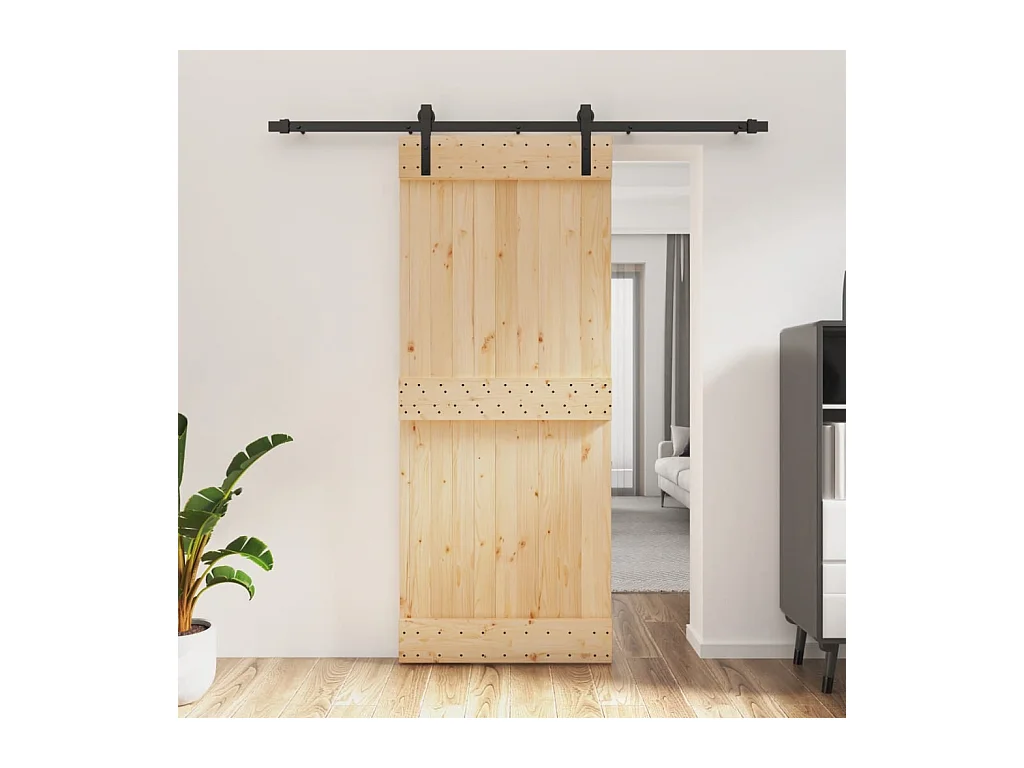 Porte coulissante et kit de quincaillerie 85x210 cm pin massif