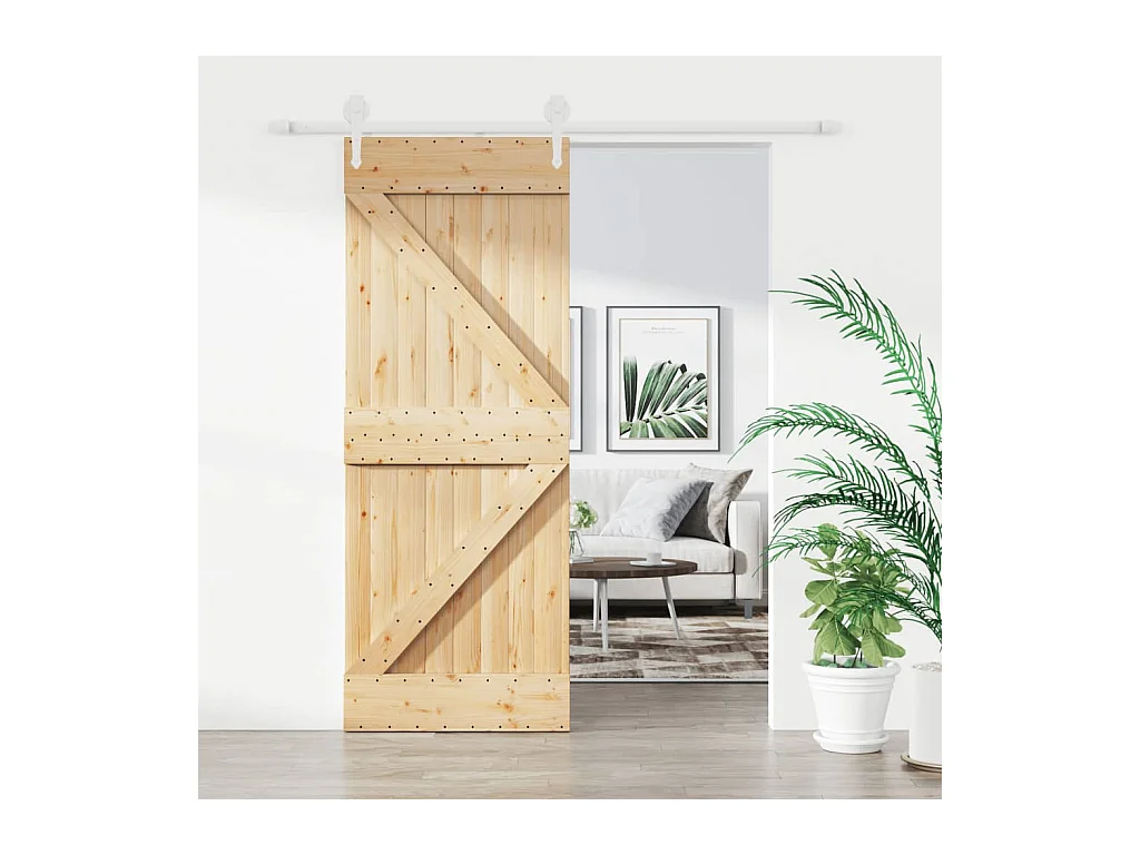 Porta Scorrevole con Set Hardware 80x210 cm Legno Massello Pino
