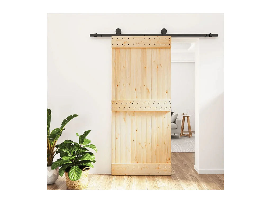 Porte coulissante et kit de quincaillerie 90x210 cm pin massif