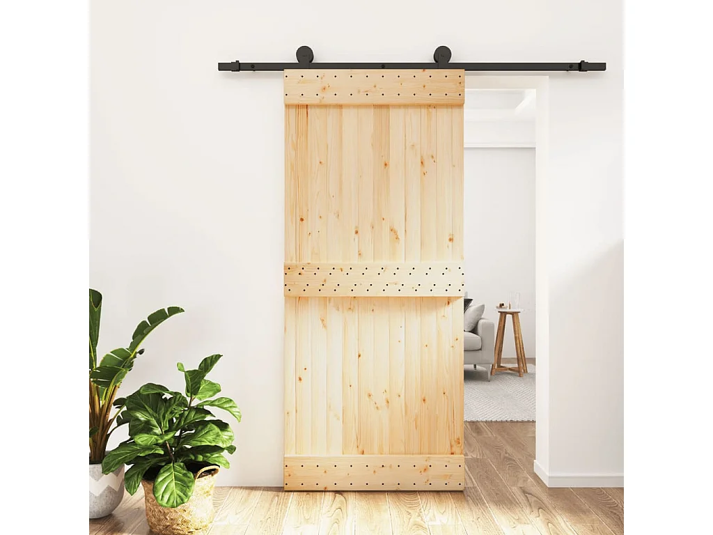 Porte coulissante et kit de quincaillerie 90x210 cm pin massif