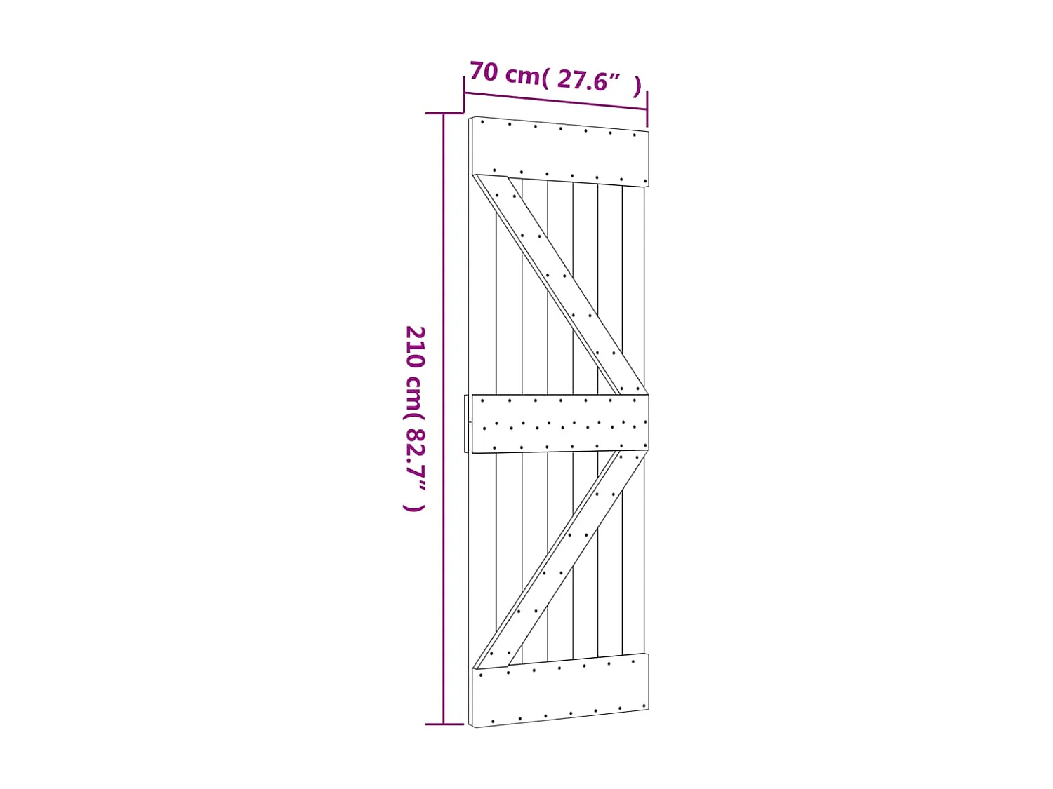 Porte coulissante avec quincaillerie, 70x210 cm, en pin massif.