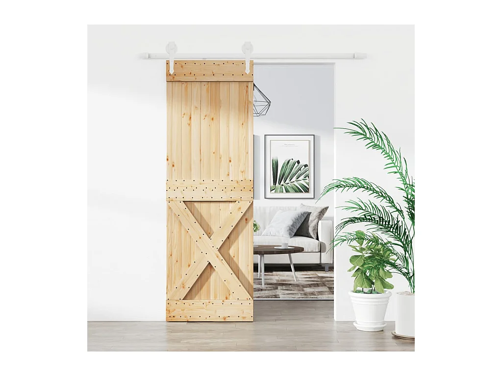 Puerta corredera con herrajes madera maciza de pino 70x210 cm