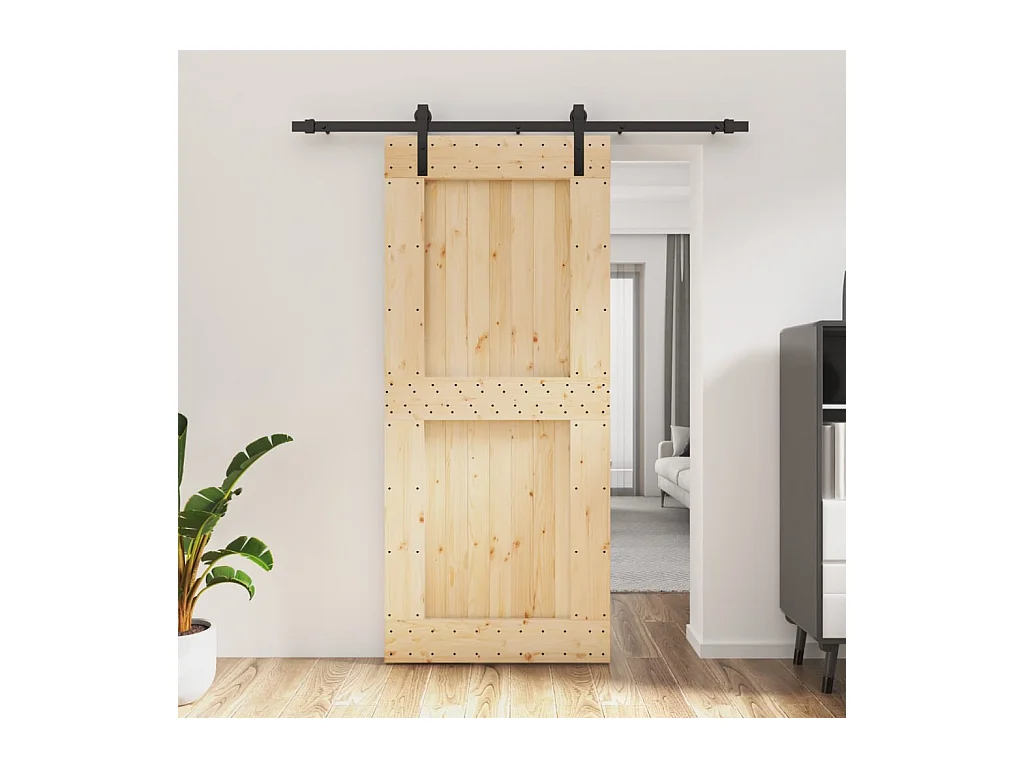 Porte coulissante et kit de quincaillerie 90x210 cm pin massif